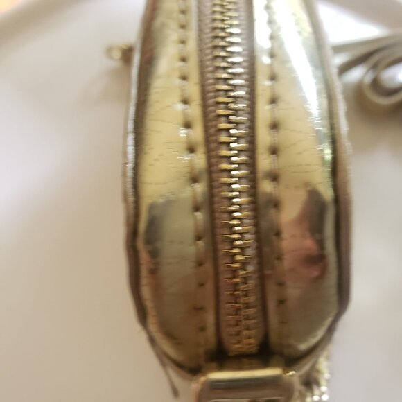 Michael Kors Gold Metallic Crossbody Bag MK Signature Logo Gold Chain Strap - Picture 9 of 11